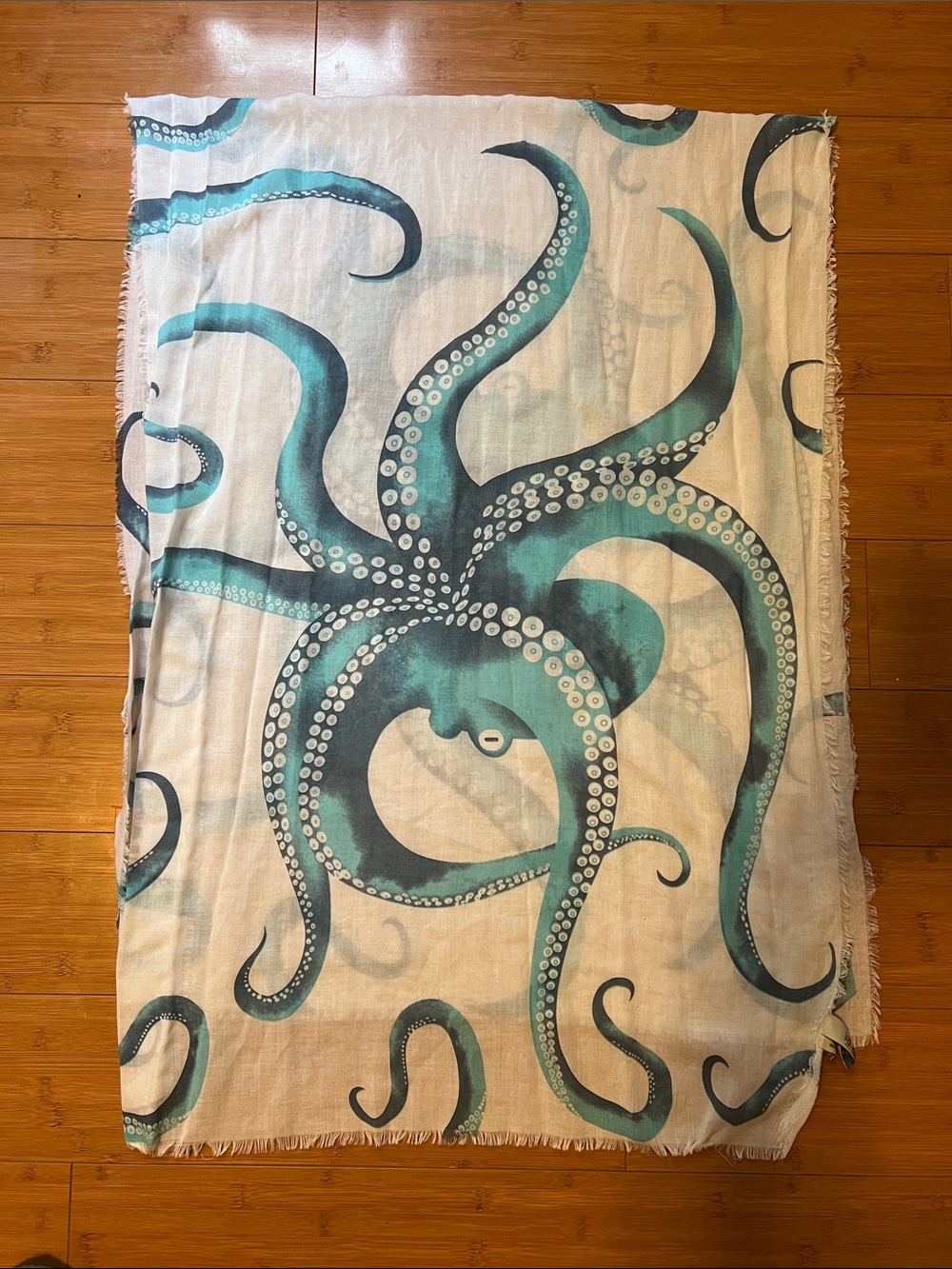 Octopus Print Scarf Wrap in Teal and White